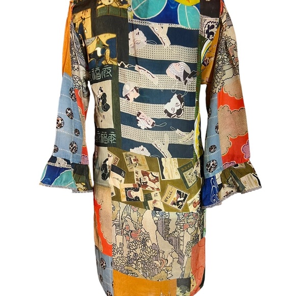 Johnny Was Vera Tunic Cupra Rayon Boho Asian Rare Split Neck Top XXS. NWT - Picture 6 of 9